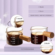 CK Glass Measuring Cup Tea Dinnerware Wooden Handle Jug 75ml Single Double Mouthed Kaca Mulut Bergan