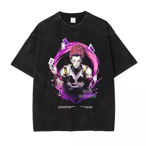 Anime Hisoka T Shirts Oversized Vintage Washed H-Hunter x H-Hunter T-shirt Manga Harajuku Zoldyck Ki
