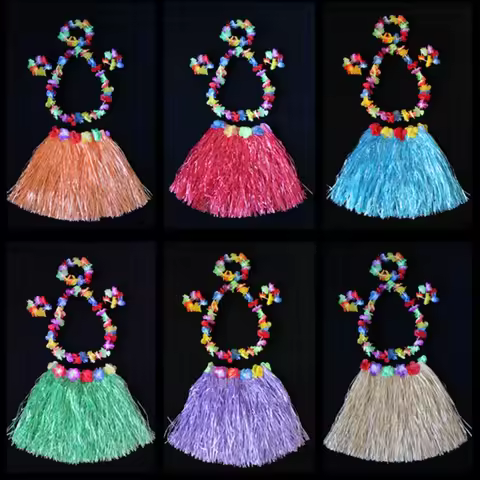 5pc/set Garland Headband Bracelet Hawaii Fancy Dress Costume Set Hawaiian Style Hawaiian Hula Skirt 