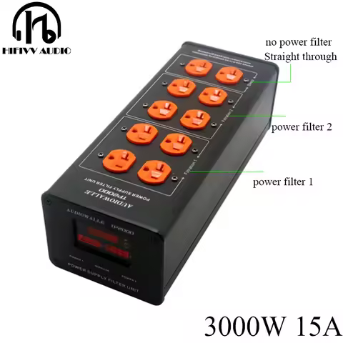 3000W 15A Audio HiFi Power Conditioner Audio Noise Filter For Amplifier LP US Standard Outlets Alumi
