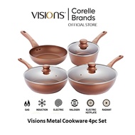 Visions Metal Cookware 4pc Set - Saucepan, Fry Pan, Wok Pan