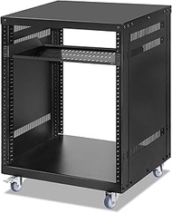 12U Rack with Caster Wheels, Heavy-Duty AV Rack with Adjustable Steel Shelf, Open Frame Server Rack 