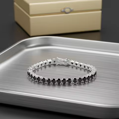 Factory Price Real S925 Sterling Silver Plated 18K Gold 5A Grade Zircon Black Tennis Bracelet for Me
