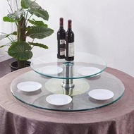 Hotel Heightened Lazy Susan Tempered Glass Double-Layer Glass Turntable Household round Table Tempered Glass Double-Layer Turntable