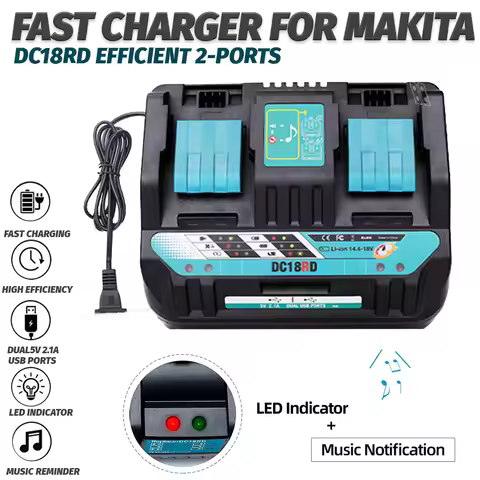 Newest Double Li-ion Battery Charger 4A Charging Current for Makita 14.4V 18V BL1830 Bl1430 DC18RC D