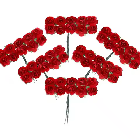 120pcs Mini Paper FlowersMulberry Paper 1/2" Artificial Rose Flower with Stem for DIY Crafts Project