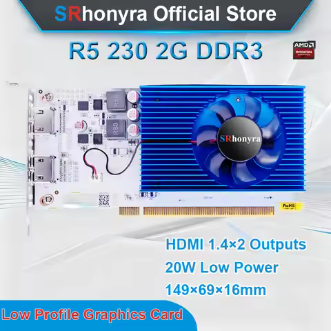 SRhonyra R5 230 Low Profile Graphics Card,2GB GDDR3 2HDMI 1080P Video Card for SFF PC,Industrial PC,