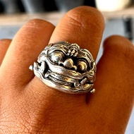 Cincin Ring Perak Bali Silver Ukir  Barong Randa Lebar Buka 925 Pria