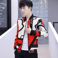 Ready stock Spring men's jacket Korean version of the trend of handsome thin jacket autumn print pla