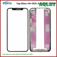 หน้าจอกระจกด้านนอกด้านหน้า + OCA + ฝากรอบสำหรับ Apple iPhone X Xs 11 12 13 14 Pro Max อะไหล่แผงหน้าจ