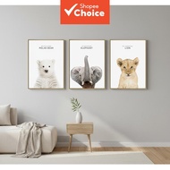 Children's Room Decor Set: Polar Bear, Elephant, and Lion Canvas Prints; Perfect for Bedroom, Living