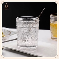 Sun flower glass cup set, whiskey cup set, exquisitely engraved glass cup set