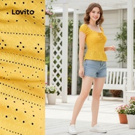 Lovito Blus Kasual Wanita Hollow Musim Semi/Panas L143AD747