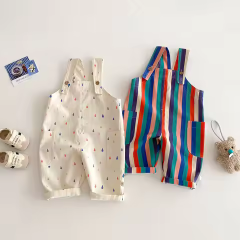 Unisex Spring New Kids Clothes Fashion Overalls Polk Dot Jumpsuits Striped Overalls Children Play Su