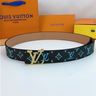 Lv New Style Fashion Business All-Match Men's Genuine Leather Graffiti Belt Smooth Buckle Trendy Belt AK