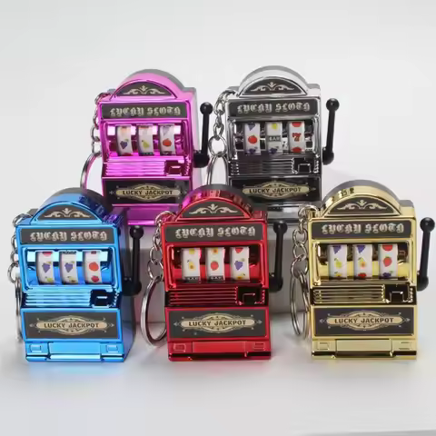 Mini Slot Machine Key Chains Funny Safety Lucky Jackpot Keyrings Plastic Multiple Colors Fruit Slot 