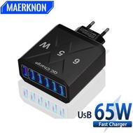 65W Fast Charger USB Charger 6 Ports Mobile Phone Chargers Quick Charging For IPhone 11 12 13 14 Pro 15 Xiaomi 13 Samsung Galaxy