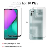 2in1 Tempered Glass for Infinix hot 10 Play Full Tempered Glass Screen Protector + Carbon Fiber Back Film