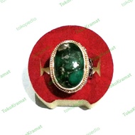 cincin pirus Persia hijau kedondong solid urat mas ikat perak motif