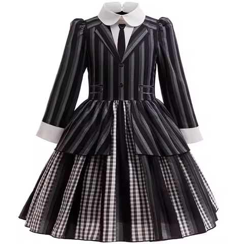 Halloween Stage Party Slim-Fit Costume for Girls Cosplay The Addams Family Female Lead Striped Jacke