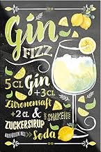 schilderkreis24 Cocktail Recipe "Gin Fizz" Magnet Alcohol Spirits Decorative Fridge Magnet Humour Gi