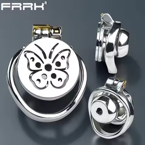 FRRK Butterfly Love Chastity Cage Device with Inverted Steel Ball Urethral Negative Cock Lock Male A