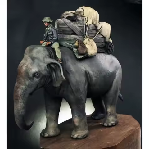 1/35 Scale Resin Figures Model Kits Vietnam War Miniature Diorama Soldier and Elephant Food Delivery