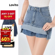 Lovito Multi-Colored Double-Layer Denim Shorts for Women