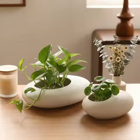 Oval Ceramics Vase Flower Pot Cobblestone Deformation Flower Arrangement Accessories Flowerpot Vases