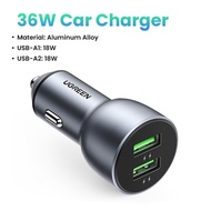 [HOT] UGREEN 30W รถพอร์ตชาร์จคู่ QC 4.0 3.0 Fast ตัวชาร์จไฟสำหรับ iPhone 14 13 12โทรศัพท์ Supercharg
