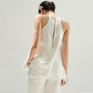 Áo kiểu dáng yếm Linen lưng khoét sâu SLINEN chất vải Linen bột Premium form suông không kén dáng.