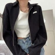 Ruo Bei Xuan Cardigan áo ngắn Dây Kéo Thể Thao Waffle Áo Khoác Của Phụ Nữ Quần Áo