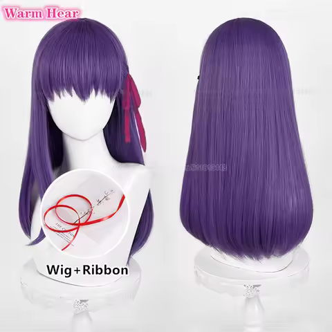High Quality Matou Sakura Synthetic Wig Anime Long 47cm Mixed Purple Cosplay Anime Wig Heat Resistan