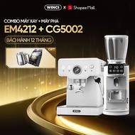 Combo Winci EM4212 Espresso Coffee Maker and White CG5002 Grinder.