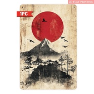 2D Flat, 1pc Japanese Mount Fuji & Rising Sun Metal Wall Art - Large 8"x12" (20x30cm) Iron Plate Sig