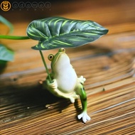 ADAMES Frog Figurine, Resin with Leaf Garden Frog Statue, Cartoon 3D Landscape Decoration Creative F