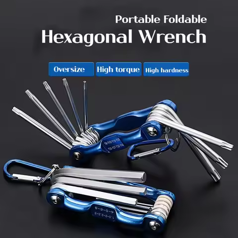 8-in-1 Folding Hexagonal Wrench CR-V Material Multi-functional Folding Wrench for Cycling/work Porta