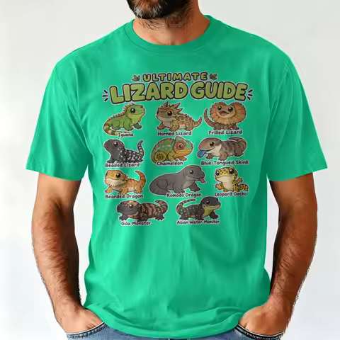 Ultimate Lizard Guide Cute Cartoon Reptile Breeds Vintage Washed Graphic T Shirts Men Women Summer F