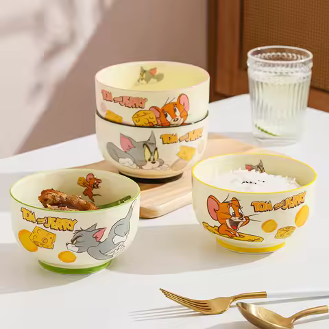 Tom and Jerry Beautiful Cartoon Anime Ceramic Bowl Kitchen Dinner Ramen Salad Rice Bowl Kitchenware 