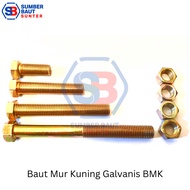 M8x30 Baut Mur Hexagon Kuning BMK Hex 8x30 Kunci 12 Galvanis