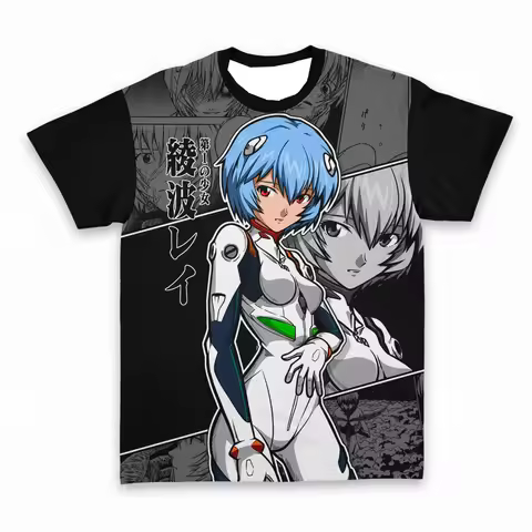 2026 Bandai Neon Genesis Evangelion Rei Ayanami Manga Collage T-Shirt - Anime Print, Kids/AdultsY2K 