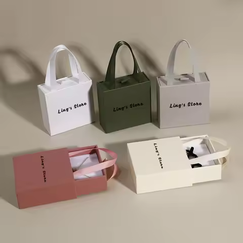 50pcs Custom Logo Jewelry Paper Drawer Box Tote 9x9x3.5cm Personalized Name Necklace Earrings Rings 