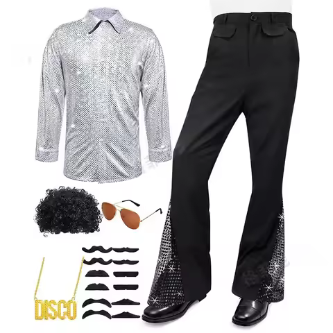 Classic 70s Men's Disco Performance Bright Sequin Flared Pants Retro Casual Style Cosplay Costume Ne