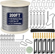 1/8" Wire Rope Kit 200FT Stainless Steel Aircraft Cable with M5 Turnbuckles, 7x7 Strand Core Vinyl C