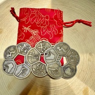 [ feng shui ] Brocade bag and 3 5cm feng shui apricot flower coins