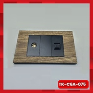 Cable TV socket with integrated RJ45 network beads and wood grain surface Tenko TK-C6A-075