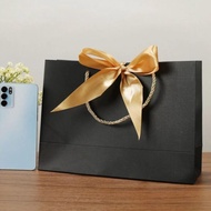 Premium PAPER BAG SUPER BLACK GOLD RIBBON 28x10x20 | Wedding PAPER BAG | Anniversary PAPER BAG | Gift PAPER BAG | Paper BAG | Celebration PAPER BAG | Goodie BAG | Gift BAG