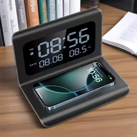 Desktop 3 in 1 Wireless Charger Electronic Clock Wireless Charger Multifunctional Charger with Clock