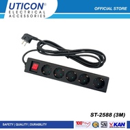 Uticon ST-2588 (3m) 5-HoleStop Kontak + Socket Guard + Switch + Cable - Black