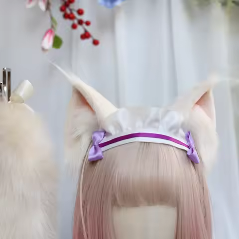 New NEKOPARA Chocola Vanilla Cosplay White Yellow Cat Neko Fox Ears Hair Hoop Headband Tail Hand Wor